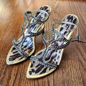 Bronx Vintage Gunmetal Bronze Metallic High Heel Sandals Size 7.5 / 38 H22603
